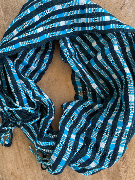Hand Woven Scarf - Blue and White