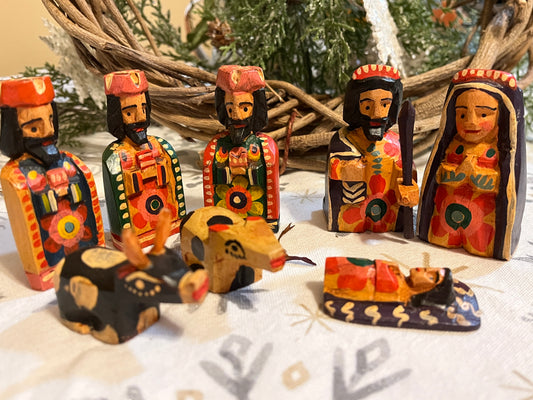 Handcarved Nativity - three inch figures