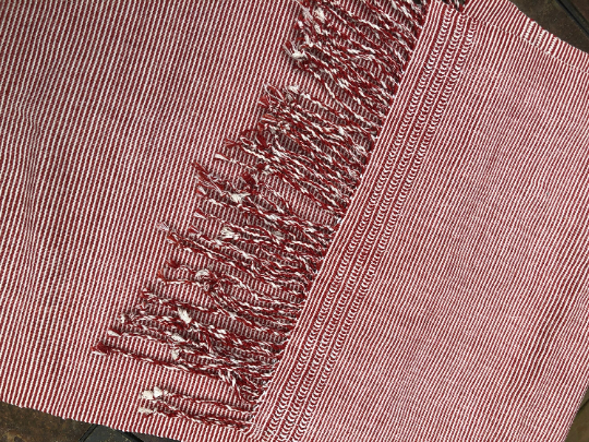 Table Runner -Red and Natural Cotton with Natural Dyes